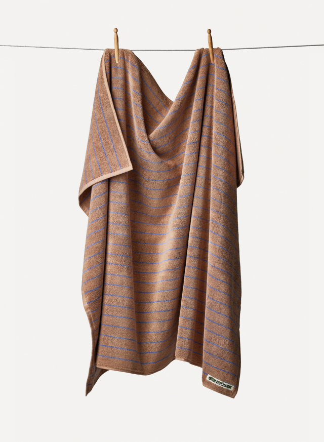 Bath Towel Camel & Blue Stripe
