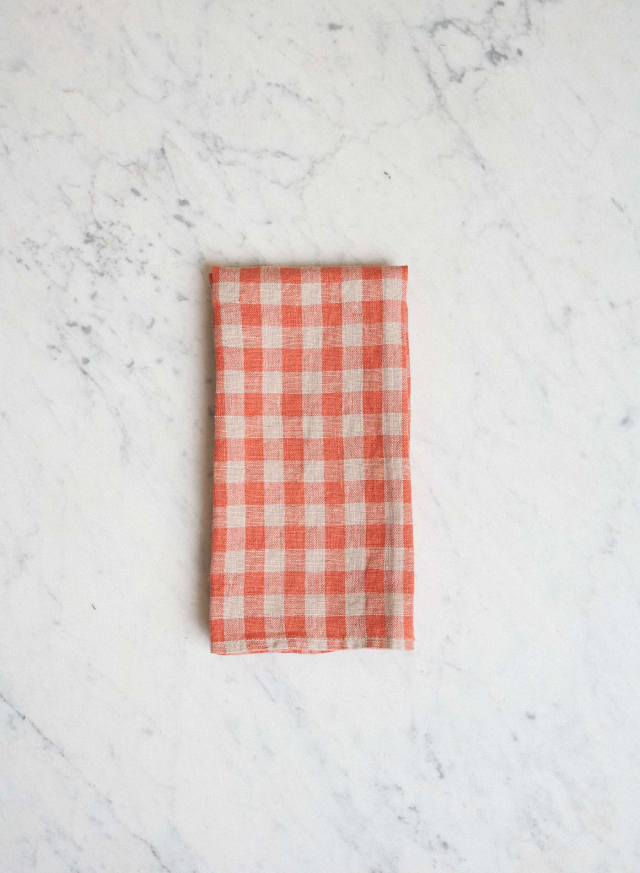 Linneservett Orange Flax Gingham