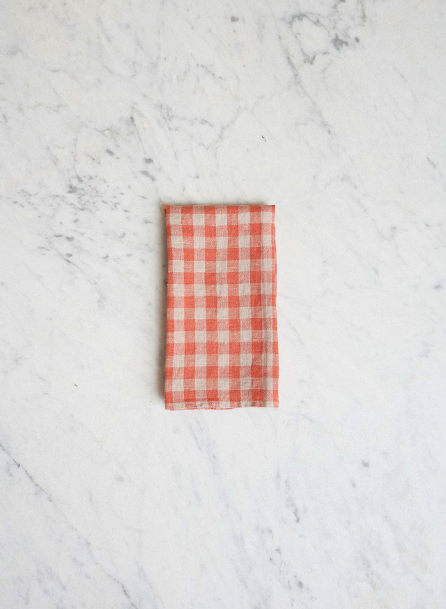 Linneservett Orange Flax Gingham