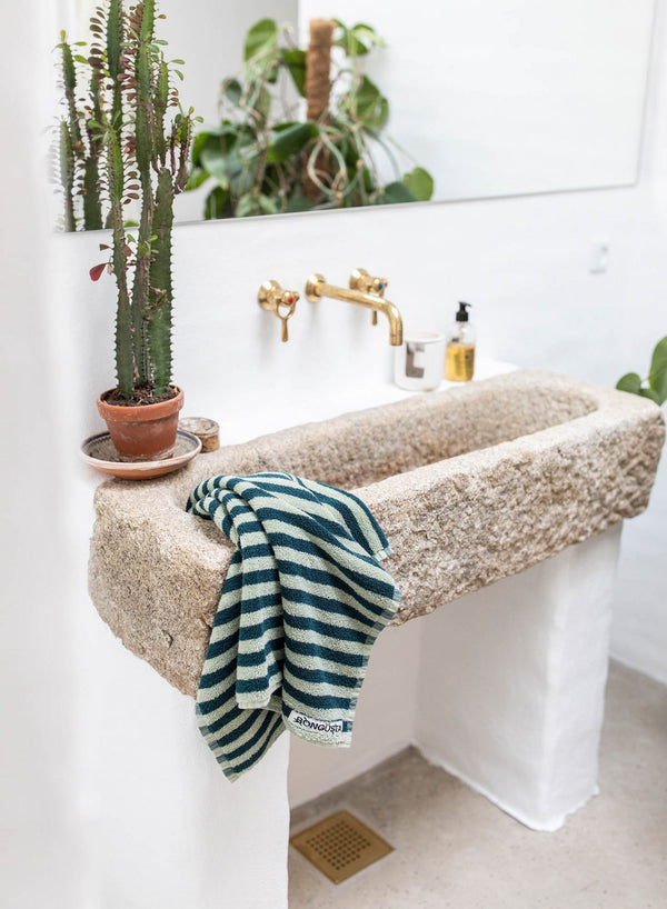 Guest Towel Foam & Teal Stripe