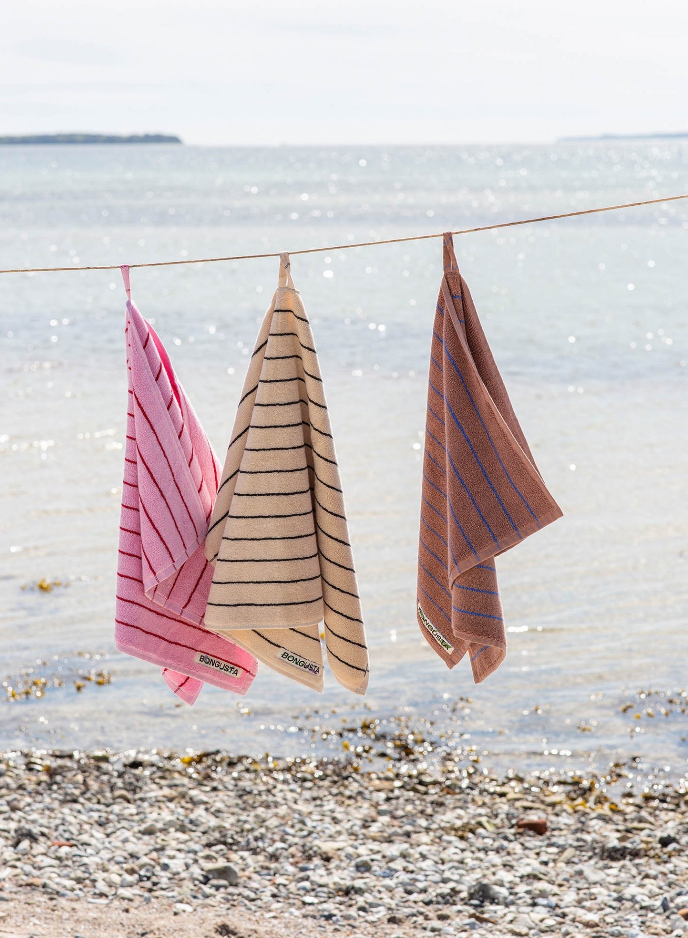Guest Towel Camel & Blue Stripe