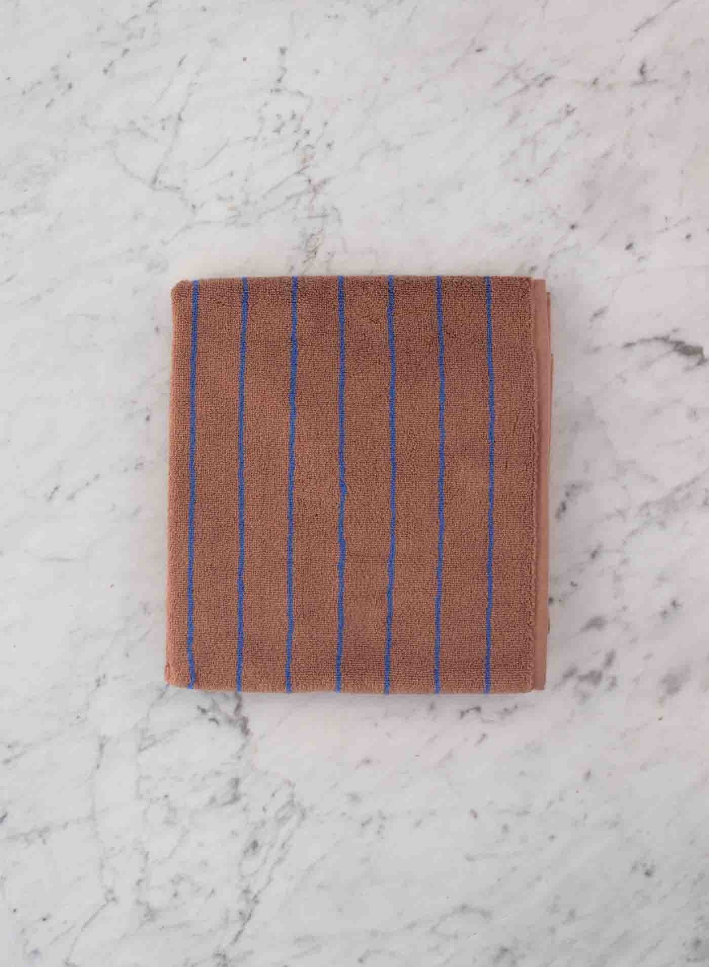 Bath Towel Camel & Blue Stripe