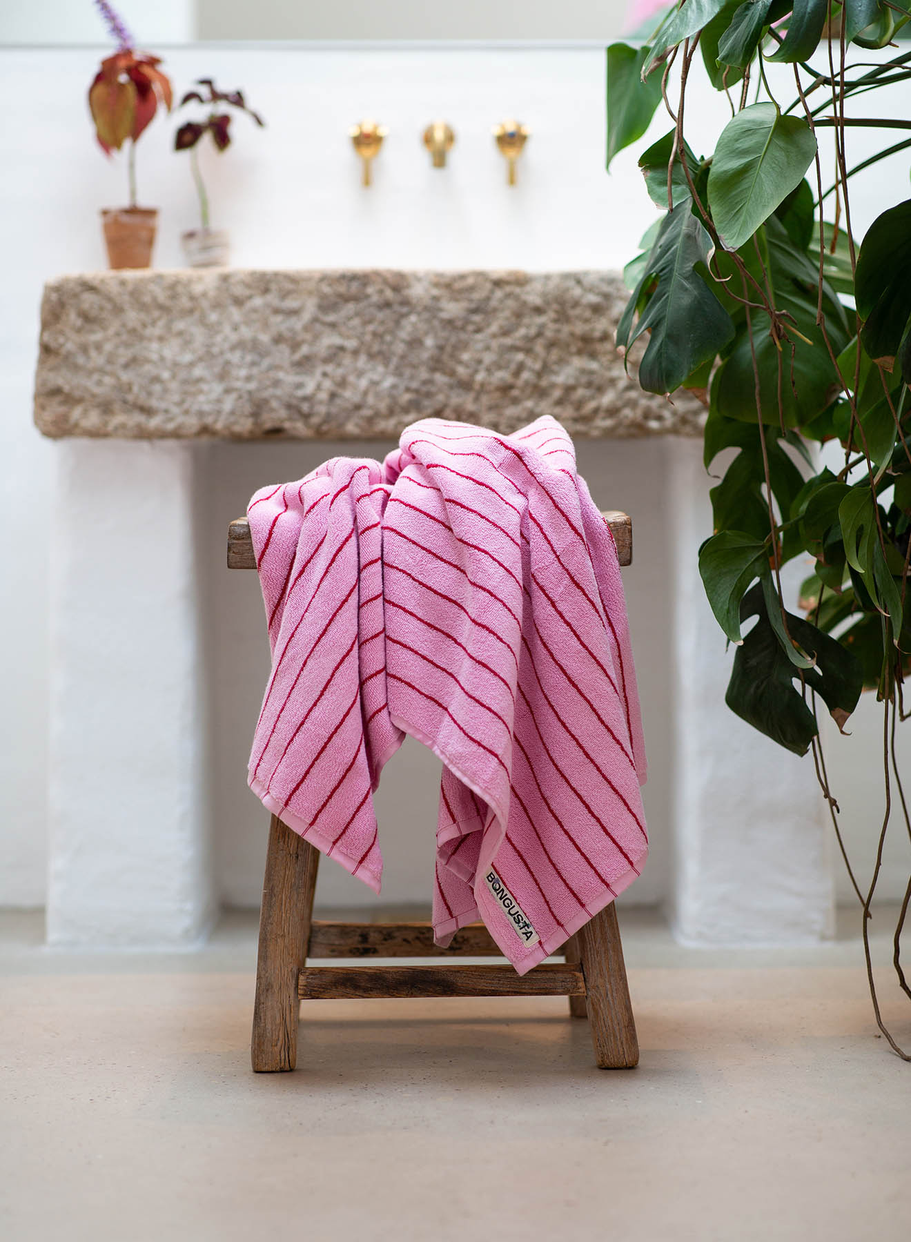 Bath Towel Pink & Red Stripe