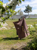 Bath Towel Camel & Blue Stripe